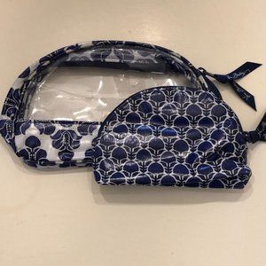 Vera Bradley Cobalt Tile print cosmetic bag set